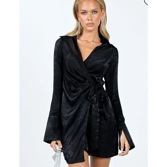 Princess Polly DIDDAM LONG SLEEVE MINI DRESS BLACK New Size 2 - Picture 1 of 9